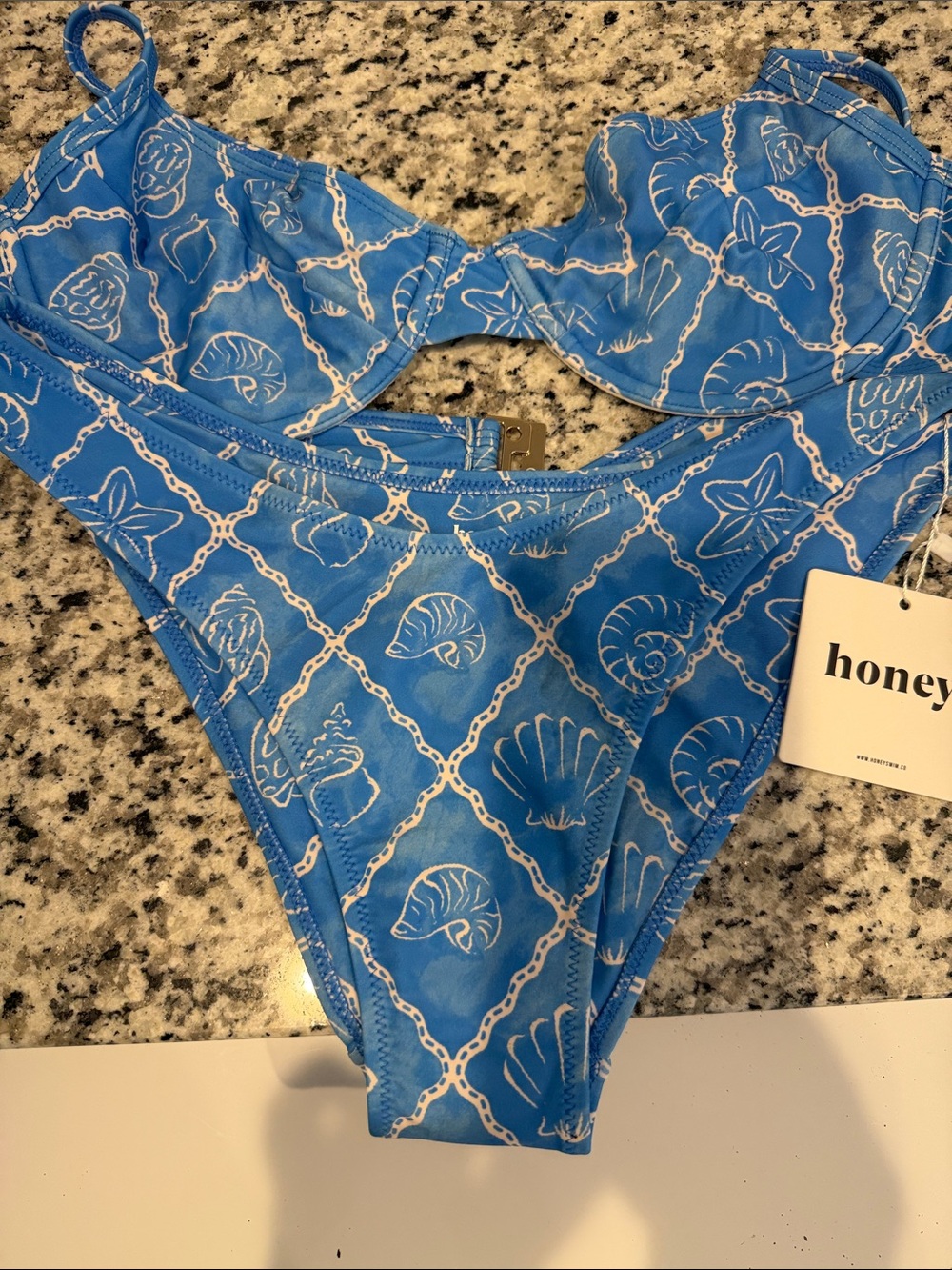 Honey Blue Shell-Print Underwire Bikini NWT